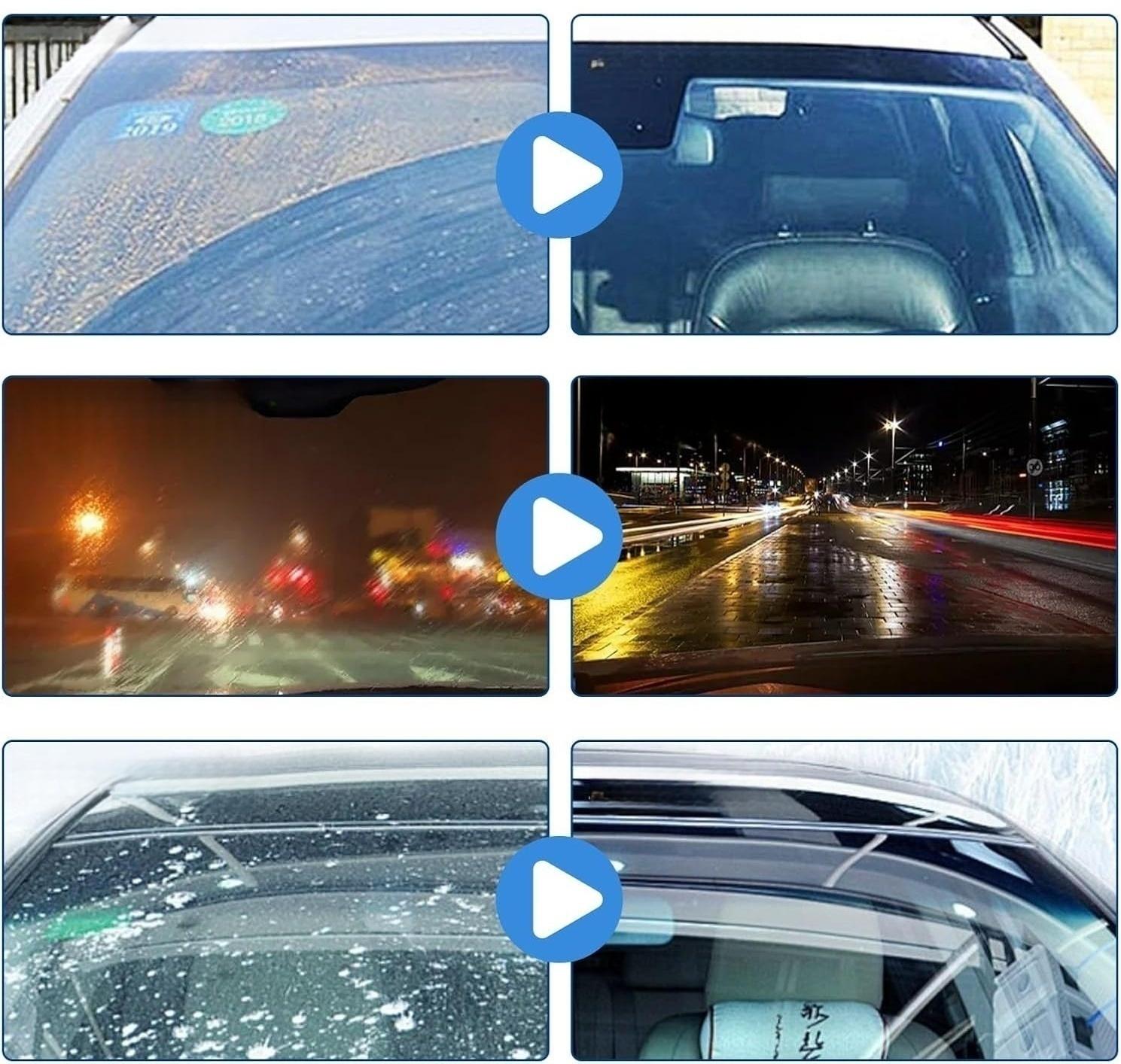 Before and after windshield cleaning