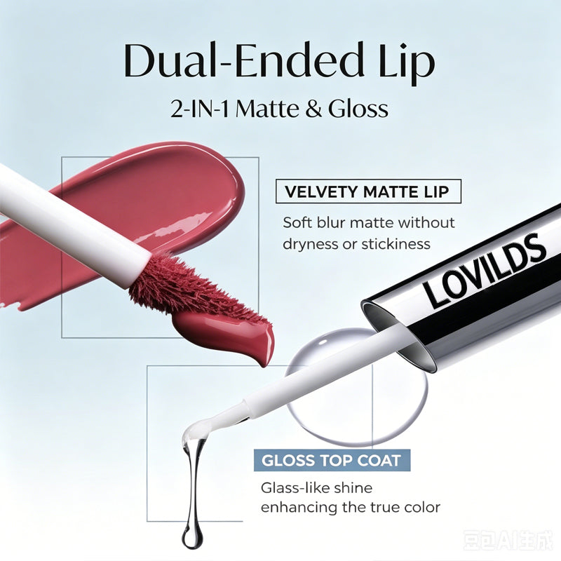 Perfect Twin Lip — Dual-Ended Liquid Lipstick with Velvet Matte Color and Glossy Shine
