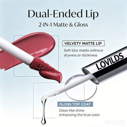 Perfect Twin Lip — Dual-Ended Liquid Lipstick with Velvet Matte Color and Glossy Shine