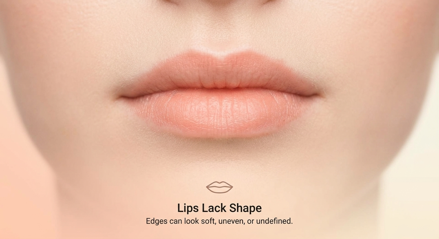 Lips lack shape before using lip liner and gloss