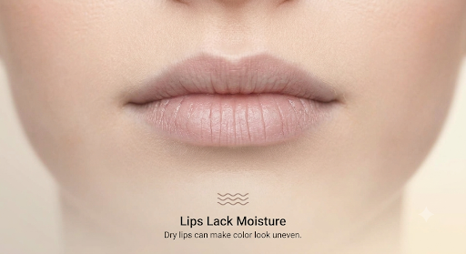Lips lack moisture before using lip liner and gloss