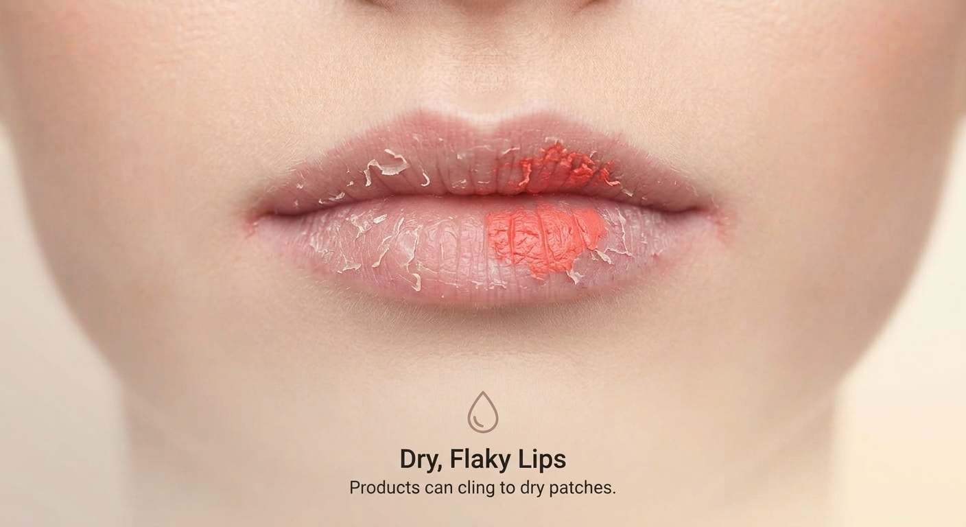 Dry flaky lips before using lip liner and gloss